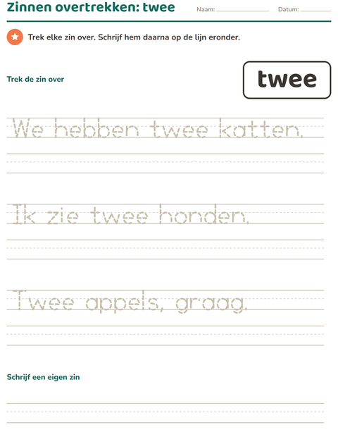 Voorbeeld van het Flitswoorden-werkblad voor kleuterklas