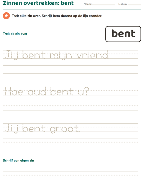 Voorbeeld van het Flitswoorden-werkblad voor kleuterklas