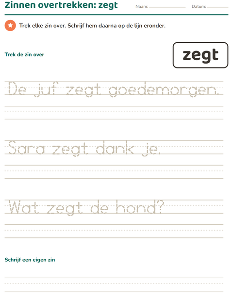 Voorbeeld van het Flitswoorden-werkblad voor kleuterklas