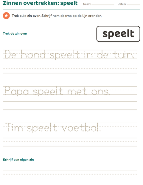 Voorbeeld van het Flitswoorden-werkblad voor kleuterklas