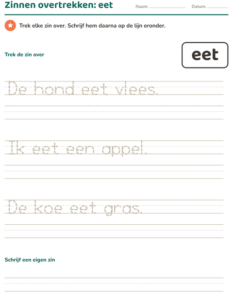 Voorbeeld van het Flitswoorden-werkblad voor kleuterklas
