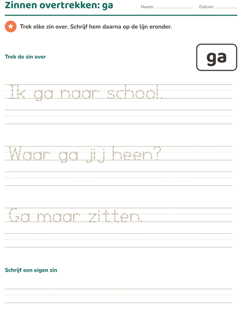 Voorbeeld van het Flitswoorden-werkblad voor kleuterklas
