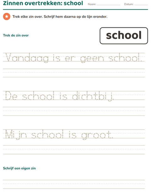 Voorbeeld van het Flitswoorden-werkblad voor kleuterklas