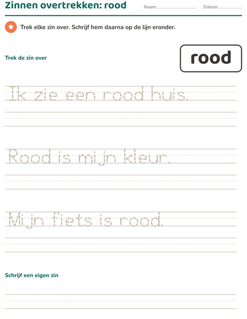 Voorbeeld van het Flitswoorden-werkblad voor kleuterklas