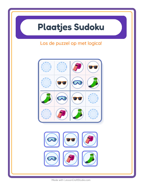 Voorbeeld van het Foto-sudoku-werkblad met Accessoires voor kleuterklas