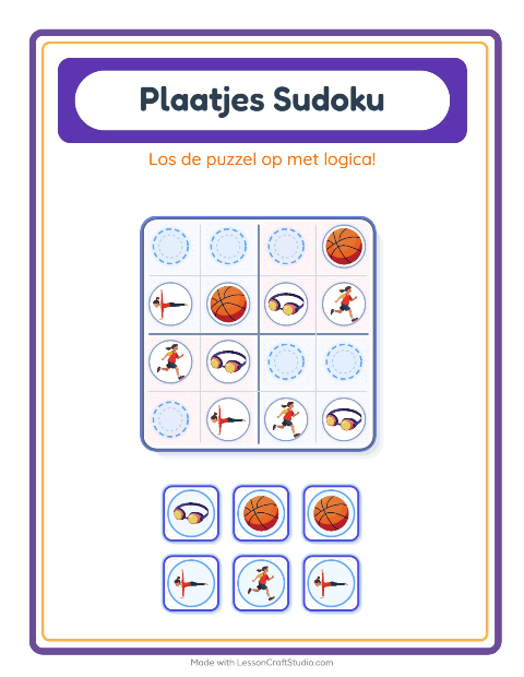 Voorbeeld van het Foto-sudoku-werkblad met Activiteiten voor kleuterklas