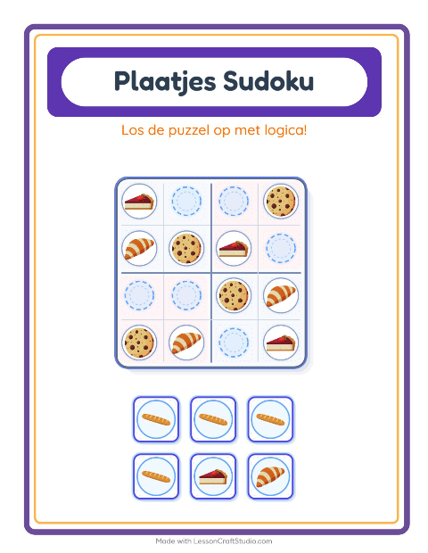 Voorbeeld van het Foto-sudoku-werkblad met Bakkerij voor kleuterklas