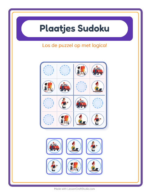 Voorbeeld van het Foto-sudoku-werkblad met Beroepen voor kleuterklas