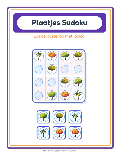 Voorbeeld van het Foto-sudoku-werkblad met Bomen voor kleuterklas