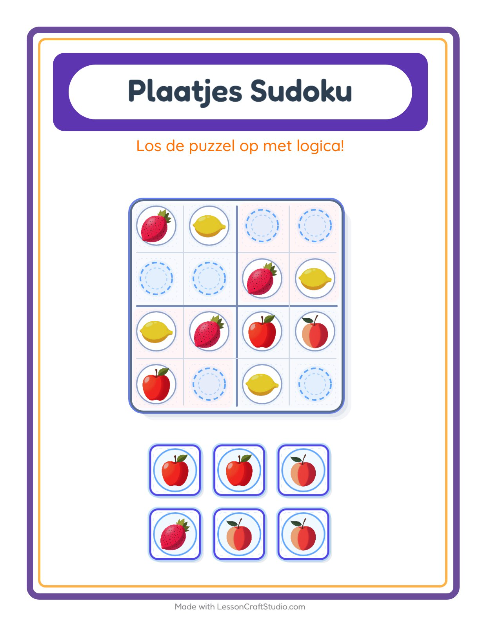 Voorbeeld van het Foto-sudoku-werkblad met Fruit voor kleuterklas