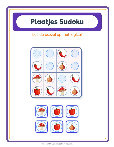 Voorbeeld van het Foto-sudoku-werkblad met Groenten voor kleuterklas