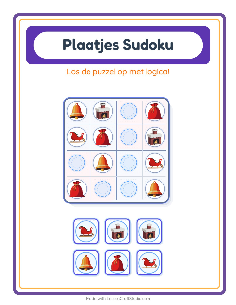 Voorbeeld van het Foto-sudoku-werkblad met Kerstmis voor kleuterklas