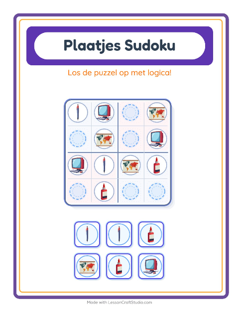 Voorbeeld van het Foto-sudoku-werkblad met Klaslokaal voor kleuterklas