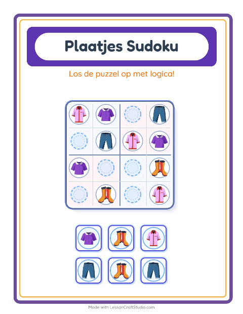 Voorbeeld van het Foto-sudoku-werkblad met Kleding voor kleuterklas