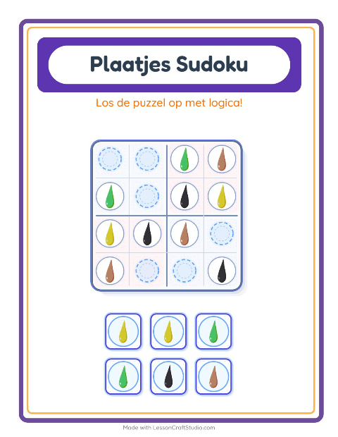 Voorbeeld van het Foto-sudoku-werkblad met Kleuren voor kleuterklas