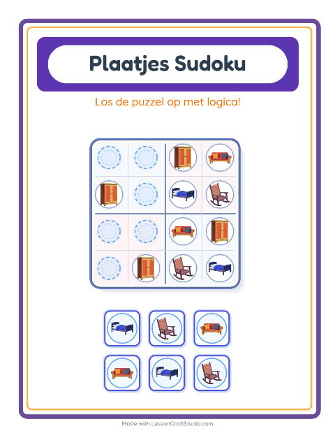 Voorbeeld van het Foto-sudoku-werkblad met Meubels voor kleuterklas