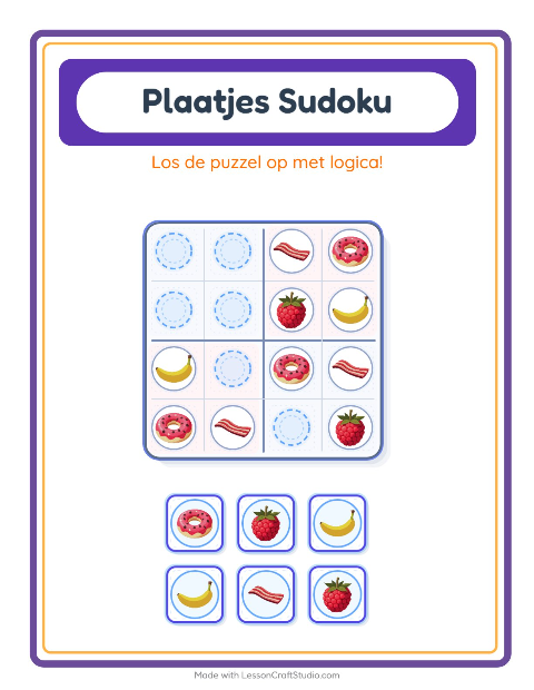 Voorbeeld van het Foto-sudoku-werkblad met Ontbijt voor kleuterklas