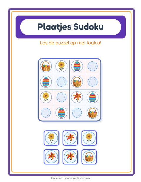 Voorbeeld van het Foto-sudoku-werkblad met Pasen voor kleuterklas