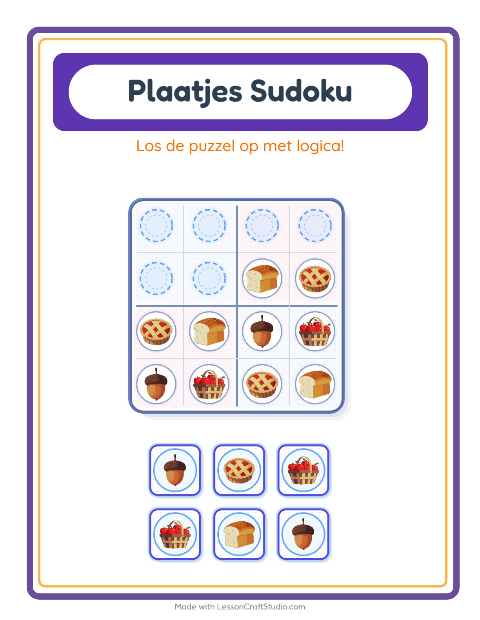 Voorbeeld van het Foto-sudoku-werkblad met Thanksgiving voor kleuterklas