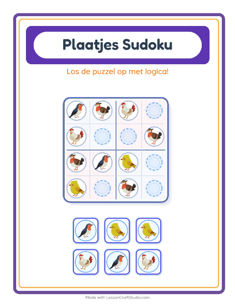 Voorbeeld van het Foto-sudoku-werkblad met Vogels 2 voor kleuterklas