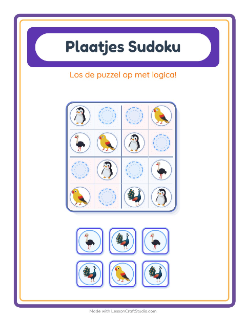 Voorbeeld van het Foto-sudoku-werkblad met Vogels voor kleuterklas