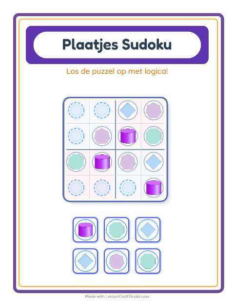 Voorbeeld van het Foto-sudoku-werkblad met Vormen voor kleuterklas
