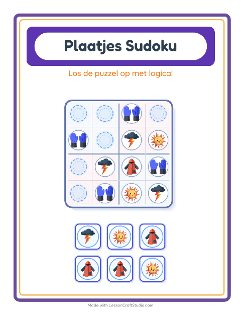 Voorbeeld van het Foto-sudoku-werkblad met Weer voor kleuterklas