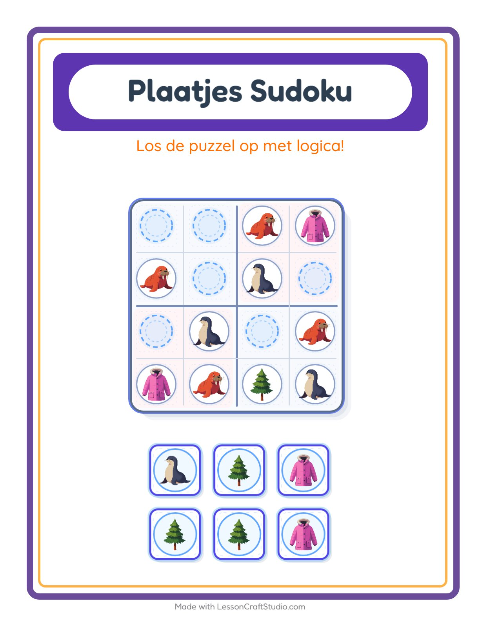 Voorbeeld van het Foto-sudoku-werkblad met Winter voor kleuterklas