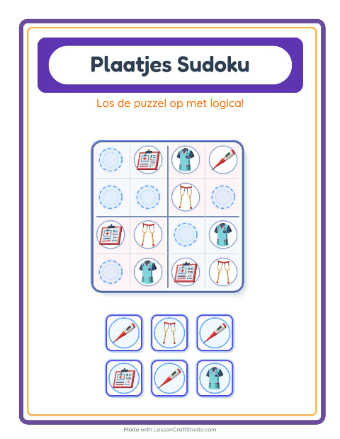 Voorbeeld van het Foto-sudoku-werkblad met Ziekenhuis voor kleuterklas