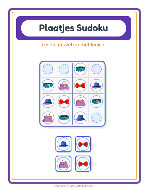 Voorbeeld van het Foto-sudoku-werkblad met Accessoires voor kleuterklas