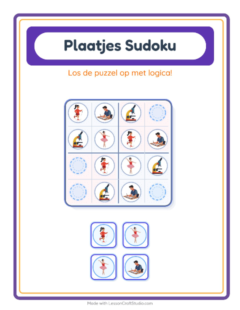 Voorbeeld van het Foto-sudoku-werkblad met Activiteiten voor kleuterklas