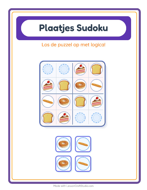 Voorbeeld van het Foto-sudoku-werkblad met Bakkerij voor kleuterklas