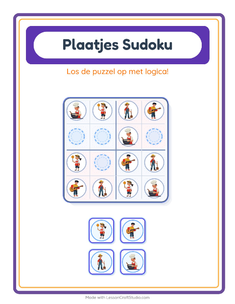 Voorbeeld van het Foto-sudoku-werkblad met Beroepen voor kleuterklas