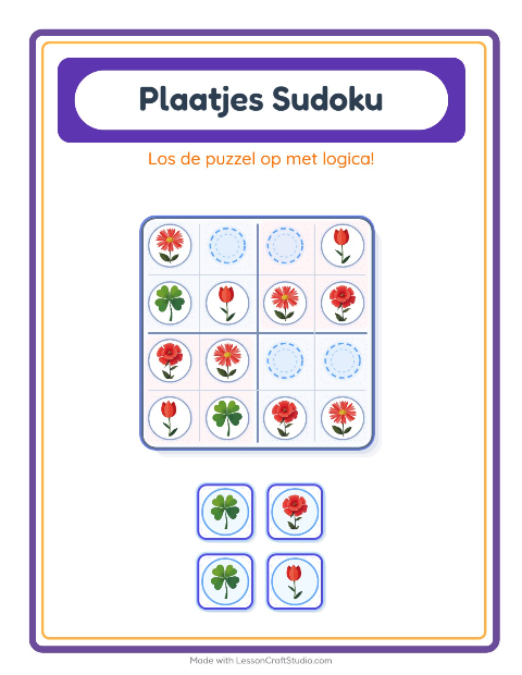 Voorbeeld van het Foto-sudoku-werkblad met Bloemen voor kleuterklas