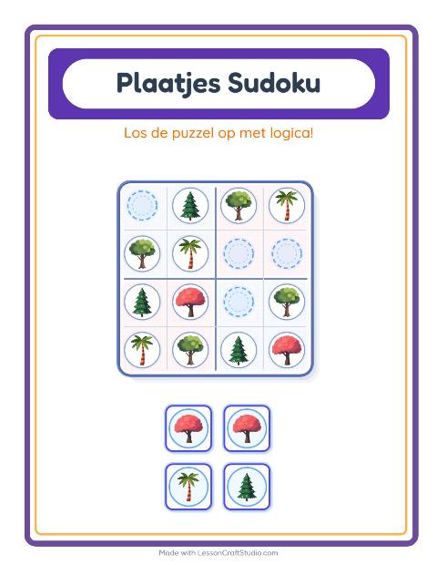 Voorbeeld van het Foto-sudoku-werkblad met Bomen voor kleuterklas