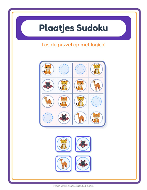 Voorbeeld van het Foto-sudoku-werkblad met Dieren voor kleuterklas