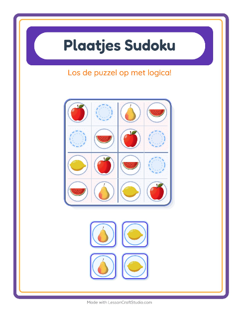 Voorbeeld van het Foto-sudoku-werkblad met Fruit voor kleuterklas