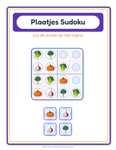 Voorbeeld van het Foto-sudoku-werkblad met Groenten voor kleuterklas