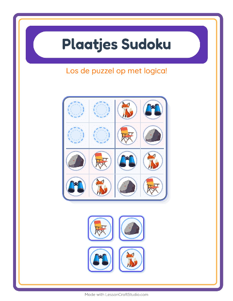 Voorbeeld van het Foto-sudoku-werkblad met Kamperen voor kleuterklas
