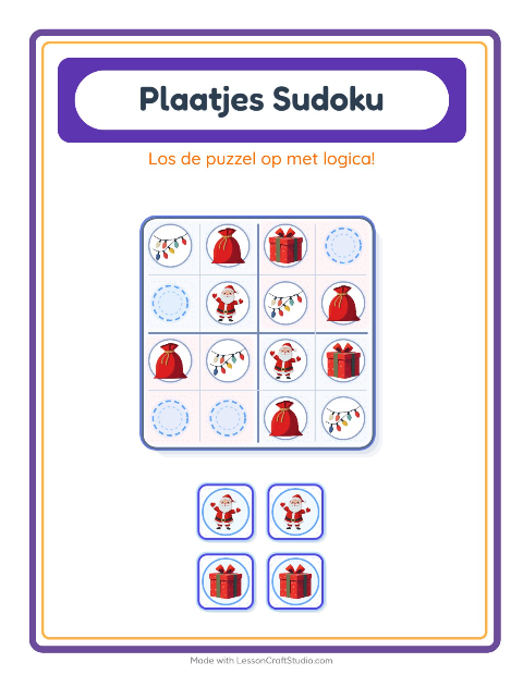Voorbeeld van het Foto-sudoku-werkblad met Kerstmis voor kleuterklas