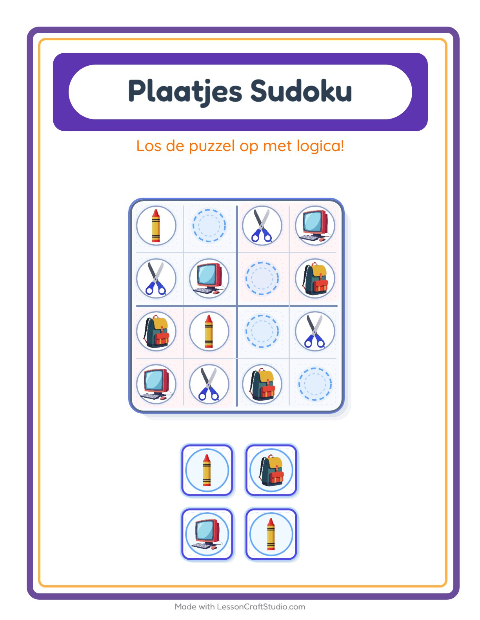 Voorbeeld van het Foto-sudoku-werkblad met Klaslokaal voor kleuterklas