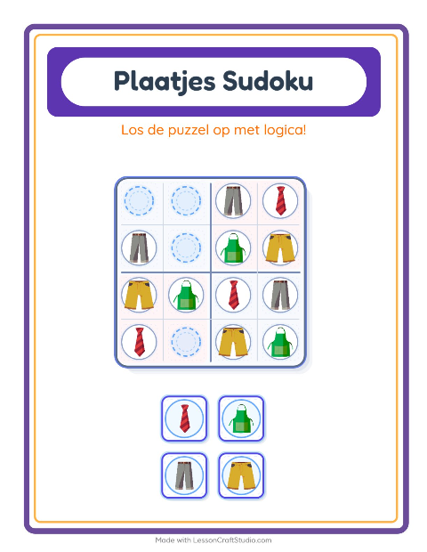 Voorbeeld van het Foto-sudoku-werkblad met Kleding voor kleuterklas