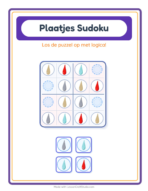 Voorbeeld van het Foto-sudoku-werkblad met Kleuren voor kleuterklas