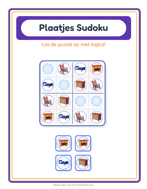 Voorbeeld van het Foto-sudoku-werkblad met Meubels voor kleuterklas