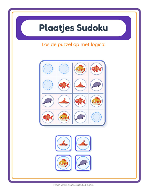 Voorbeeld van het Foto-sudoku-werkblad met Oceaanleven voor kleuterklas