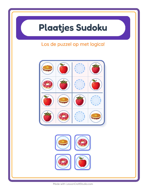 Voorbeeld van het Foto-sudoku-werkblad met Ontbijt voor kleuterklas