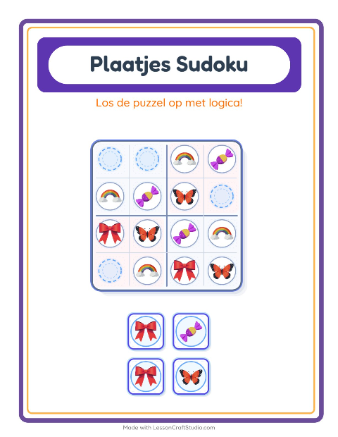 Voorbeeld van het Foto-sudoku-werkblad met Pasen voor kleuterklas