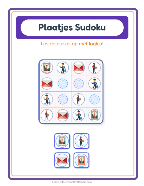 Voorbeeld van het Foto-sudoku-werkblad met Postkantoor voor kleuterklas