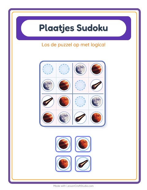 Voorbeeld van het Foto-sudoku-werkblad met Ruimte voor kleuterklas