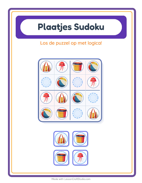 Voorbeeld van het Foto-sudoku-werkblad met Strand voor kleuterklas